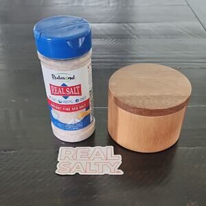 REDMOND Real Salt Ancient Fine Sea Salt & Acacia Wood Salt Cellar Bowl & Spoon